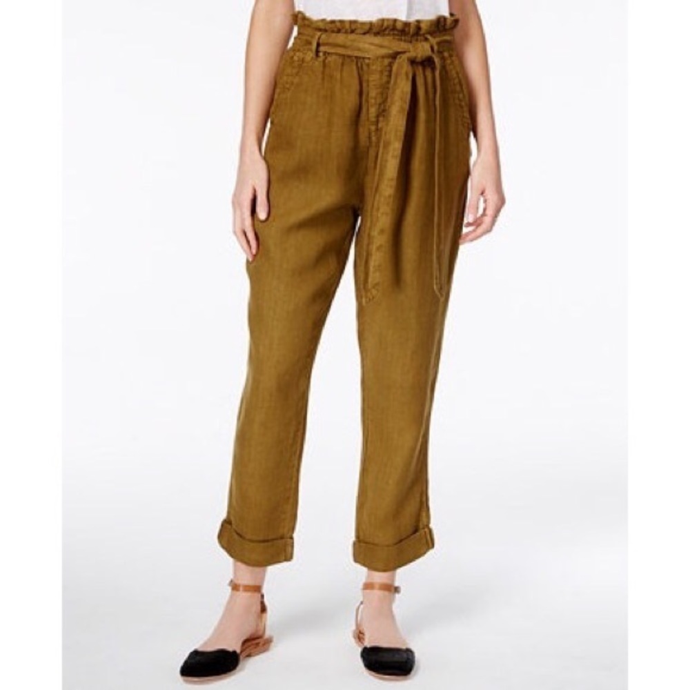Free People high waisted linen paper bag pants